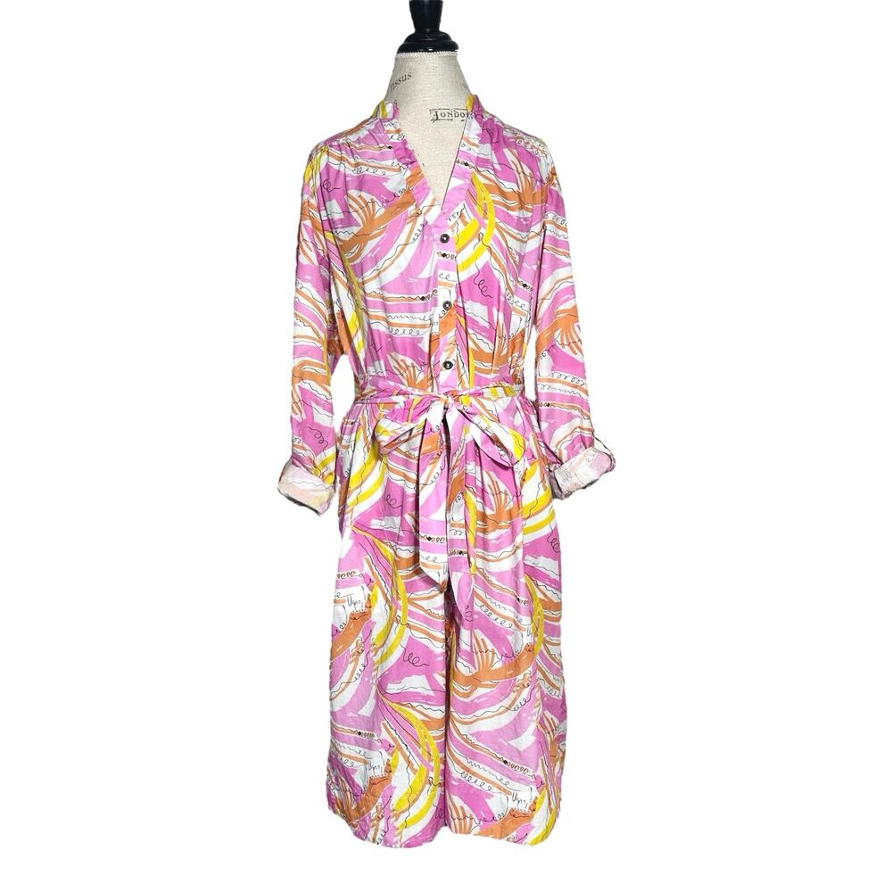 Vera for Anthropologie | Women | Pink Tropical Confetti Midi Shirt Dress | XL - Picture 2 of 12
